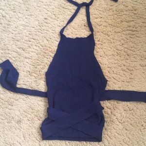 Maeve Anthropologie knit tie halter top navy XXS